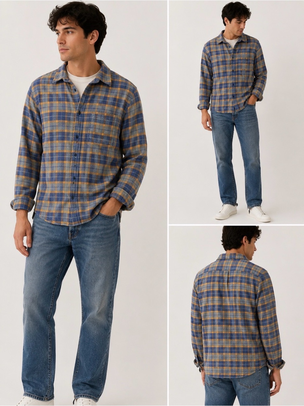 Rails Men’s Large Plaid Flannel Button Down Shirt Blue Yellow Cotton Blend